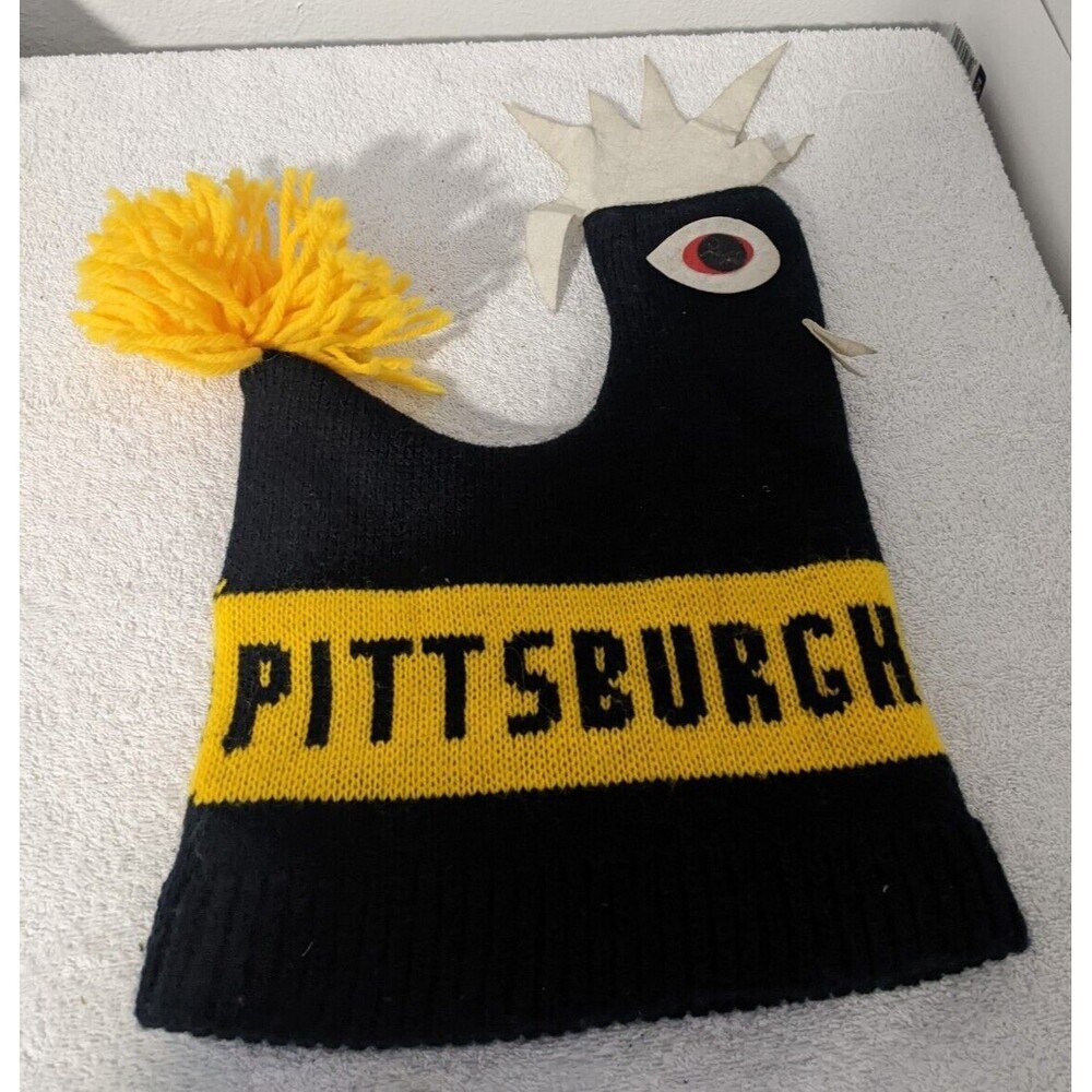 Vintage Pittsburgh Steelers NFL Chicken Fan Black Beanie Hat UHI w/ Pom Pom Tail